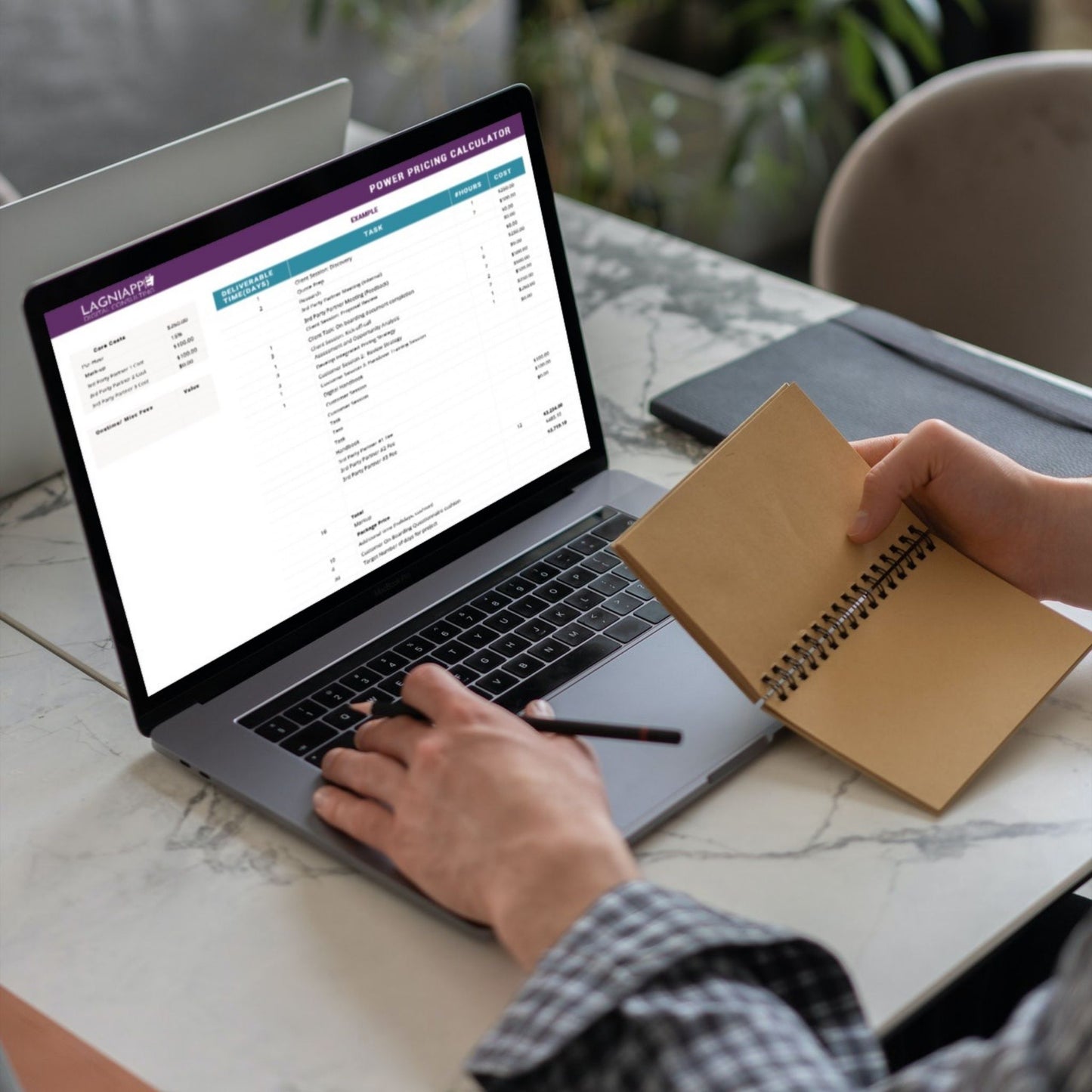 person using pricing calculator template to determine retail price for a small business