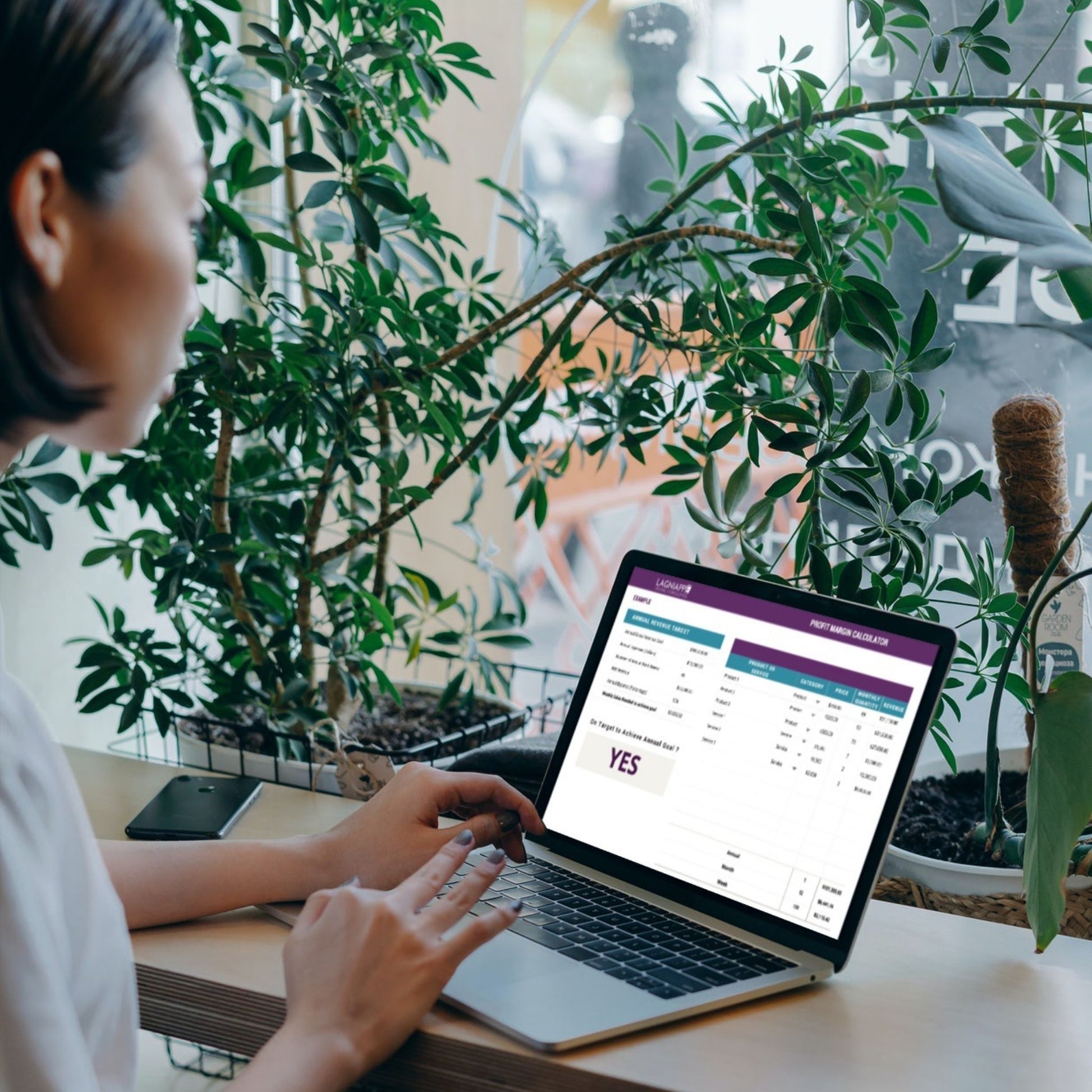 small business owner using operating profit margin calculator template to determine how much of each product to sell